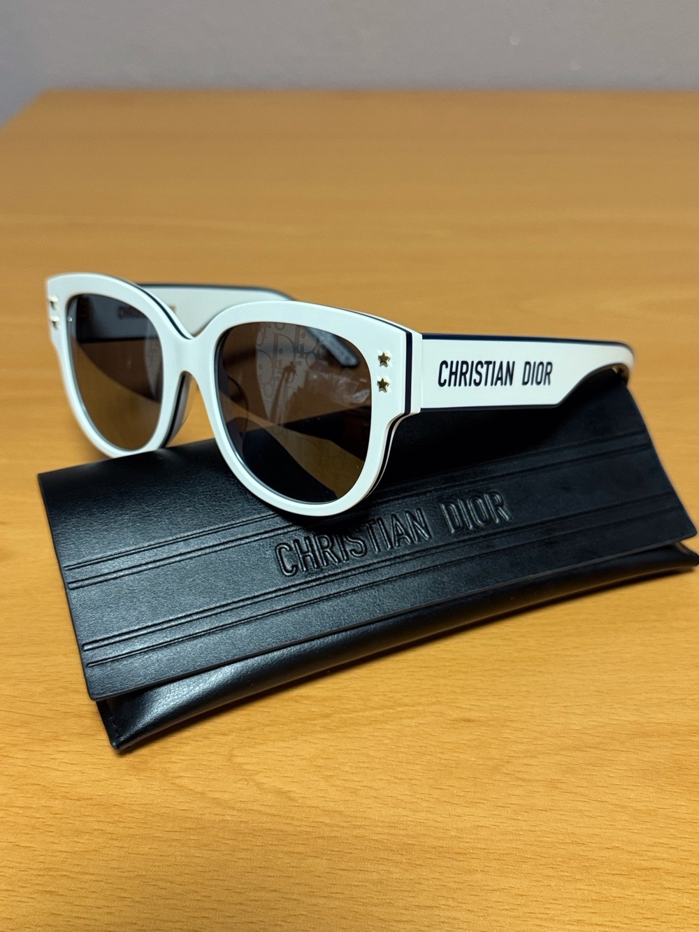 Dior White and Blue Butterfly Square Sunglasses with Monogram Lens